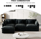 Modular Sectional Sofa, 111.5 Inch L-Shaped Cloud Sofa with Deep Seat Chenille Sofa with Cushions, Three-Self Sectional Sofa for Living Room Apartment,Black