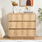 Turtle&Myrtle Fluted 3 Drawer Dressers for Bedroom, 31.5" Wide Large Mid Century Modern Nightstand W/3 Storage Drawers, Wood Dresser & Chest of Drawers with Curved Profile for Living Room (Natural)