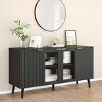 JASIWAY Modern Buffet Cabinet with Storage 55" Fluted Sideboard with 4 Doors Acrylic and Adjustable Shelves Wooden Coffee Bar Cabinet Storage Credenza for Living Room, Dining Room, Kitchen, Black