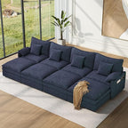 Vesgantti 142" Oversized Sectional Sofa Bed, 8-Seater Modular Sleeper Cloud Couch with Movable Ottoman, Chenille Convertible Sofa Set Deep Seat Couches for Living Room, Bedroom and Apartment, Blue