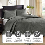 Madison Park Quebec Reversible Quilt Set Damask Design, Double Sided Stitching All Season, Lightweight Bedspread Bedding Set, Matching Sham, Dark Grey, Full(96"x110") 3 Piece