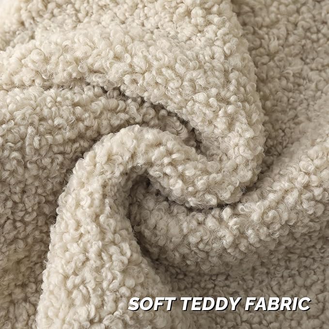 FUTEI Beige Throw Pillow Covers 26x26 Inch Set of 2,Furry Faux Fur Teddy Boucle Textured Cushion Covers,Soft Fluffy Decorative Euro Pillow Shams,Home Decor for Couch Bed Living Room Office Car