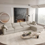 Cloud Couch Modular Sectional Sofa,160.6" Down Filled Couch with Storage Ottoman,4 Seater +1 Ottoman, Convertible Sectional Sofa for Living Room,Covers Removable & Washable, Khaki