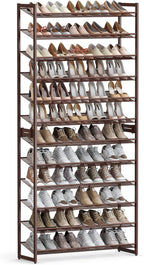 SONGMICS Shoe Rack, 12-Tier Shoe Organizer, Metal Rack for Garage, Set of 2, 6-Tier Stackable Shelf, with Adjustable Flat or Angled Shelves, Holds 48-60 Pairs, Bronze ULMR12A
