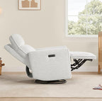 CHITA Electronic Power Recliner Chair Swivel Glider, FSC Certified Modern Nursery Rocking Chair with USB and Type-C Ports, Boucle White