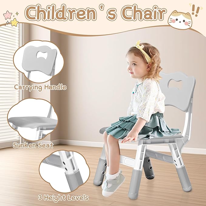 Adjustable Kids Table Chairs Set – Graffiti Desktop, Multi-Activity Height-Adjustable Toddler Study Desk for Ages 3-8 – Ideal for Home, Classroom, Daycare (B-Gray, 2 Chairs-31.5" L x 23.6" W)