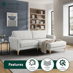 Studio Living® Matthew 83.5" Sofa Chaise, Mid-Century Modern, Pocket Coil Comfort, Reversable Chaise, Metal Brushed Bronze Legs, Chenille Fabric, Ivory