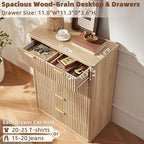 LEYAOYAO Fluted 6 Drawers Dresser for Bedroom, 42" Tall Modern Chest of Drawers with Metal Handle, Curved Profile Design,Natural Wood Drawer Organizer for Bedroom, Living Room, Hallway, Entryway