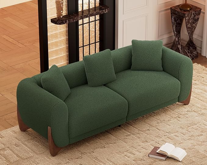 Morden Fort 3 Piece Cloud Couch Set, Modern Sherpa Boucle Sofa Set Skin-Friendly, Minimalist Upholstered Comfy Couches Sofas for Living Room, Armless Chair & Arm Chair & 3-Seater Sofa, Green