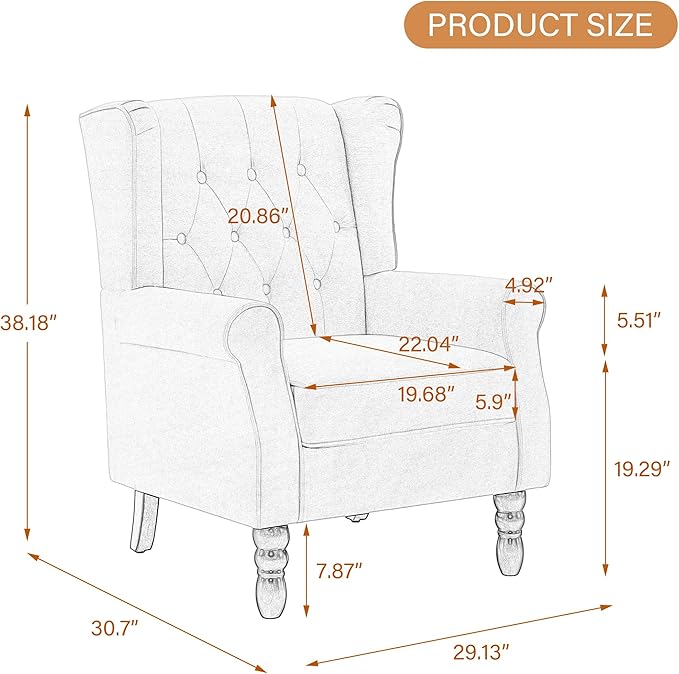 UIXE High Back Accent Chair, Upholstered Armchair in Fabric, Retro Wingback Arm Chair for Living Room, Comfy Single Sofa Bedroom Reading Seat with Solid Wood Legs - Light Gray