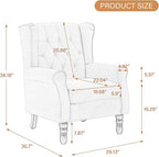 UIXE High Back Accent Chair, Upholstered Armchair in Fabric, Retro Wingback Arm Chair for Living Room, Comfy Single Sofa Bedroom Reading Seat with Solid Wood Legs - Light Gray