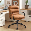 Furniliving Leather Home Desk Chair, Comfortable Executive Office Chair with Wheels, Ergonomic Computer Task Chair Adjustable Height, Brown