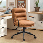 Furniliving Leather Home Desk Chair, Comfortable Executive Office Chair with Wheels, Ergonomic Computer Task Chair Adjustable Height, Brown
