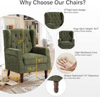 Lumibee High Back Accent Chair,Upholstered Wingback Armchair with Solid Wood Legs for Small Spaces,Comfy Single Sofa Chair for Living Room,Bedroom,Office-Green