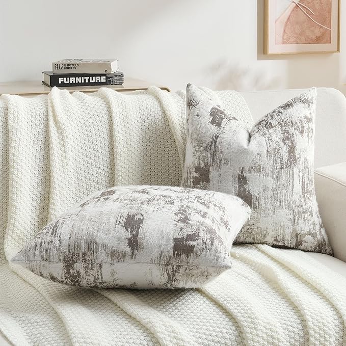 FUTEI Coffee White Decorative Throw Pillow Covers 22x22 Inch Set of 2,Soft Faux Cashmere Jacquard - Textured & Cozy Cushion Case,Modern Home Decor for Couch Bed Living Room