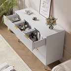 White Dresser for Bedroom, 7 Drawer Dresser with Gold Pulls, Wide Chest of Drawers for Bedroom, Entryway, 47.2" L x 15.7" D x 31.4" H