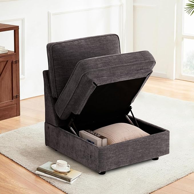 TEKAMON Middle Seat with Storage, Modular Sofa Couch, Dark Grey