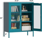 Blue Metal Storage Cabinet with Mesh Doors, Small Office Storage with 2 Adjustable Shelves, Accent Metal Locker for Home, Office, Living Room, Hallway