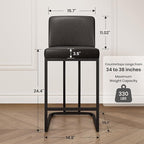 PHI VILLA Dark Grey Bar Stools Set of 6, Faux Leather Counter Height Chairs, Kitchen Stools for Island, 24 Inch Barstools with Back