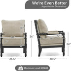 Morden Fort Linen Fabric Spindle Accent Chair with Wood Frame, French Style Accent Chairs with Padded Spring Seat and Armrest Pads, Brushed Base for Living Room Bedroom Farmhouse Office Balcony