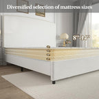 King Size Bed Frame and Headboard, 56" Upholstered Platform Bed with Nailhead Trim, Soft Boucle Fabric, No Box Spring Needed, Easy Assembly, White