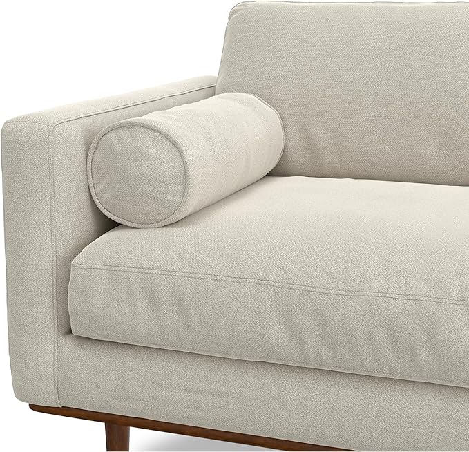 SIMPLIHOME Morrison 72-inch Wide Sofa in Cream White Woven-Blend Fabric, Handcrafted Mid-Century Modern Loveseat for Living Room or Family Room, Single Bench Cushion, Bolster Pillows