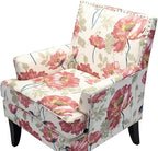 HULALA HOME Modern Accent Chairs Set of 2, Farmhouse High Back Floral Chairs with Wooden Legs & Nail Head Trim, Comfy Upholstered Armchairs for Living Room/Bedroom (Red Yellow Floral)