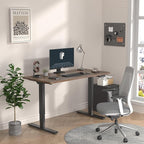 FLEXISPOT E6 3 Stages Dual Motor Electric Standing Desk 55x28 Inch Whole-Piece Board Height Adjustable Electric Sit Stand Desk(Black Frame + Brown Wood Grain Desktop, 2 Packages)