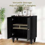 ORRD Fluted Storage Cabinet, Modern Credenza Wooden Accent Sideboard Buffet Cabinet with Adjustable Shelves and Solid Wood Legs, Console Table for Kitchen Dining Living Room Entryway, Black