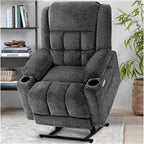 EONIX Dual Motor Lay Flat Power Lift Recliner Chair for Elderly, Electric Recliner Lift Chair for Adults with Heat and Massage, Cup Holders, 400lbs Heavy Duty, SLRY014062, Dark Grey