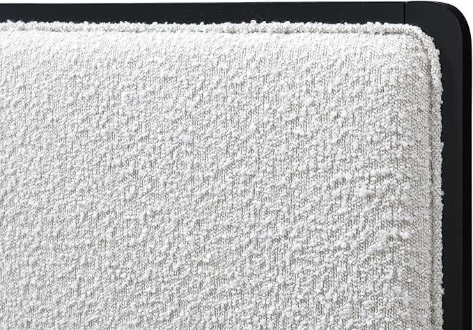 Nord Queen Size Wood Platform Bed | Box Spring Not Required | Black Frame and Cream Beige Boucle