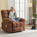 Recliner Rocking Chair with Massage and Heat, Wide Overstuffed Ergonomic Fabric Recliner with Breathable Upholstery, 2 Side Pockets & Remote Control for Living Room or Bedroom