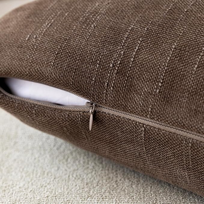 Foindtower Pack of 2 Soft Textured Chenille Throw Decorative Pillow Covers Lumbar Accent Solid Cushion Cover Cozy Neutral Farmhouse Pillow Case for Couch Sofa Bedroom Living Room 12x20 Inch, Chocolate