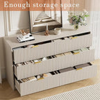 Beige Dresser for Bedroom, Modern Dresser with 6 Drawers and Smooth Slides, Wide Chest of Drawers with Golden Handles for Bedroom, Living Room, Closet, 15.7" D x 55.1" W x 31.4" H