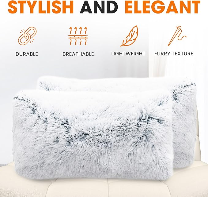 Cheer Collection Throw Pillows for Couch and Bed, Soft Shaggy Throw Pillows with Inserts Included, Cozy Long Hair Faux Fur Pillows - Set of 2-12" x 20" - Blue Ombre