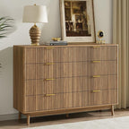 LYNSOM Fluted 8 Drawer Dresser for Bedroom, 55" Wide Modern Chest of Drawers with Curved Profile Design and Metal Handles, Wood Dresser TV Stand & Storage Organizer for Bedroom, Hallway, Walnut