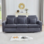 Power Reclining Sectional Sofa, Electric 3 Seat Recliner with 3 Electric Footrest and Adjustable Headrest, Modern Plush Corduroy Fluffy Reclining Sectional with Deep Seat for Living Room-Blue Grey