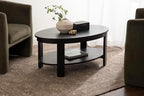 Kate and Laurel Foxford Modern Tiered Oval Coffee Table; 38 x 24 x 18; Black; Transitional Two-Tier Living Room Table with Storage and Resilient Wood Construction