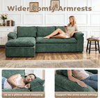 Modular Sectional Sofa, 107.5" L-Shaped Boneless Couch with Deep Seat, Modern Minimalist Upholstered Cloud Sectional Couch for Living Room Bedroom, No Assembly Required, Green Chenille