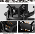 Computer Desk Chair with Wheels, Mesh Office Chair with Flip Up Arms, Adjustable Lumbar Support, Swivel Desk Chair Comfy, Black