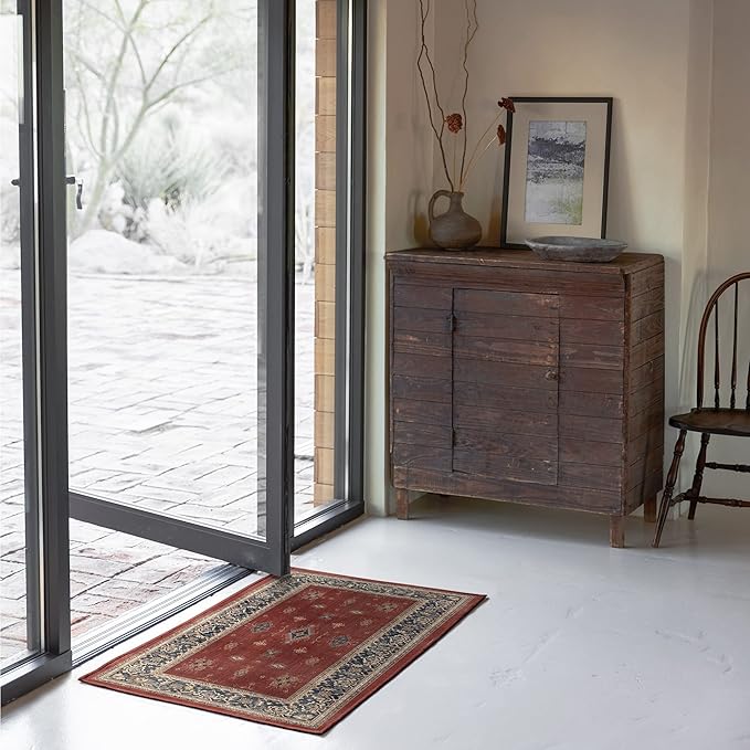 RUGGABLE Washable Vintage Area Rug – Verena Amber Red 2x3, Stain-Resistant, Non-Slip – Small Machine Washable Rugs for Living Room, Bedroom, Hallway, Entryway & Bathroom–with Cushioned Pad
