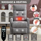 PELUMY Manual Lift Recliner Chair with Massage and Heat for Elderly, Single Motor Electric Lift Chair, Heavy Duty Recliner with USB Charging & Side Pockets (Chenille, Light Grey)