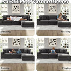 Modular Sectional Couches for Living Room, 118" Modern Upholstered Sofa Couche with Ottoman for Living Room Bedroom, Grey