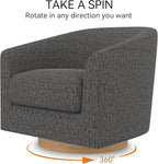 Swivel Accent Chair, Upholstered Modern Barrel-Curved Arm Chair, Velvet Fabric Comfty Sofa Reading Chair with Solid Wood Base for Living Room, Bedroom, Club, Pebble Grey