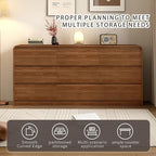 9 Drawer Dresser For Bedroom 63 Inch Wooded Chest of Drawers - Curved Anti Collision, Mid Century Dresser For Closet with Natural Texture & Pre-Embedded Slots for TV Stand, Living Room, Hallway