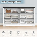6 Drawer Dresser for Bedroom, 53" Wide Wooden Chest of Drawers, Rustic Farmhouse Dresser with Large Drawers & Metal Handles, Modern Storage Organizer for Closet, Living Room, Hallway, White