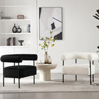 Boucle Modern Accent Chair with Curved Back, Small Living Room Vanity Chair, White Comfy Sherpa Barrel Armchair with Metal Legs & Upholstered for Bedroom, Makeup Room