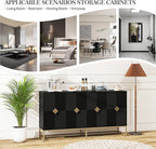 Sideboard Buffet Cabinet with Storage - Accent Storage Cabinet with Doors, Wood 4 Doors Cabinet with Metal Legs, 60" Buffets & Sideboards, Modern Credenza for Living Room (Black)