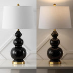 JONATHAN Y JYL4023C Bowen 27.5" Contemporary Transitional Ceramic Gourd LED Table Lamp, Black/Brass Gold for Bedroom, Living Room, Kitchen, Home Office