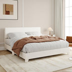 Allewie Queen Size Bed Frame with Adjustable Headboard, Faux Leather Platform Bed with Wood Slats, Heavy Duty Mattress Foundation, No Box Spring Needed, Noise-Free, Easy Assembly, White